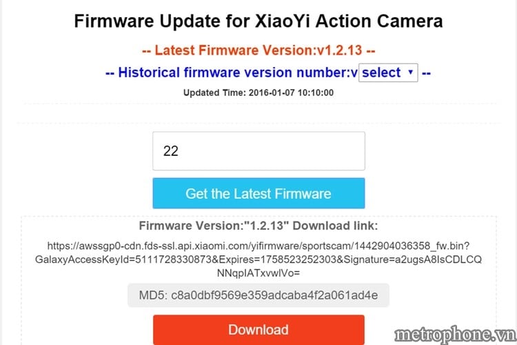 Cập nhật firmware cho XiaoYi Action Camera - Metrophone.vn