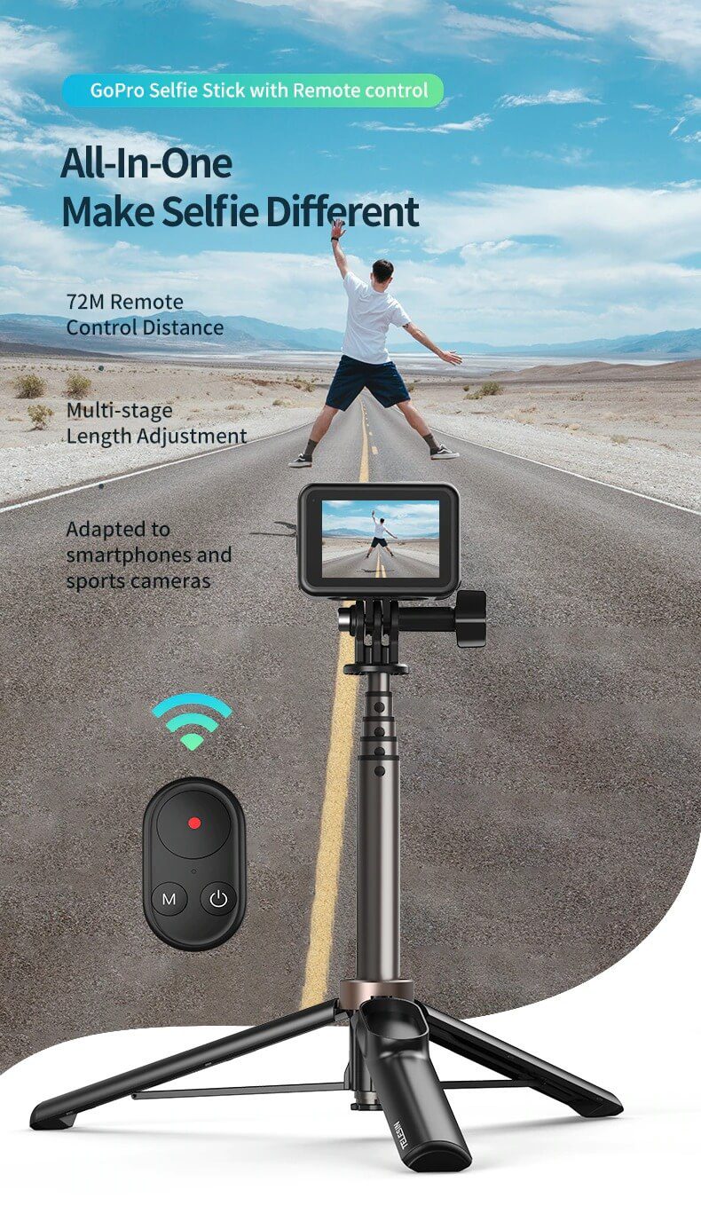 Gậy chụp hình tích hợp Remote GoPro và Điện Thoại Telesin