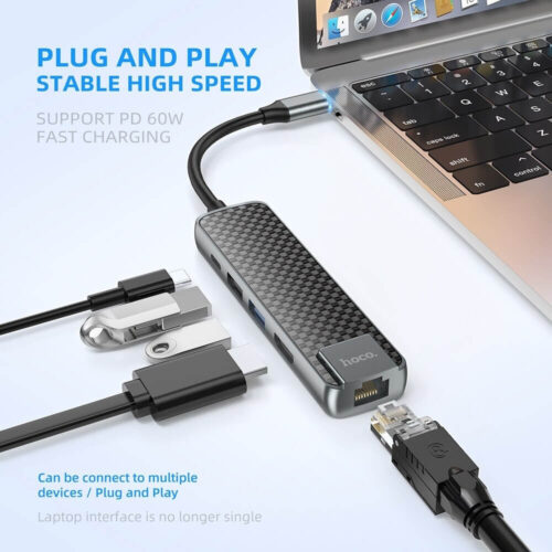 Hub USB-C ra HDMI - LAN - USB 3.0 HOCO HB23
