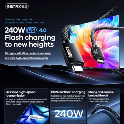 Cáp sạc nhanh 240W USB4.0 40Gbps Remax RC-C039